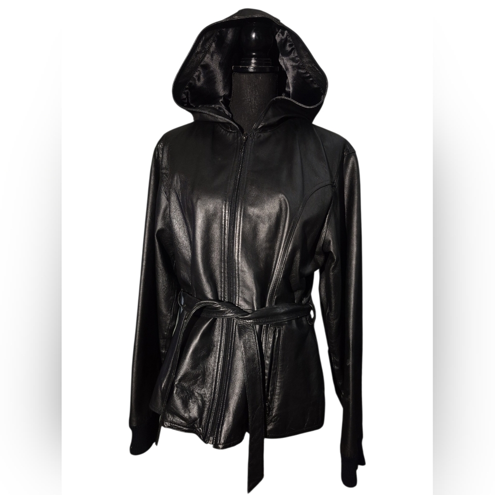 Wilsons Leather Maxima Hooded Belted Jacket w/ Zip Front/Pockets - Size Large